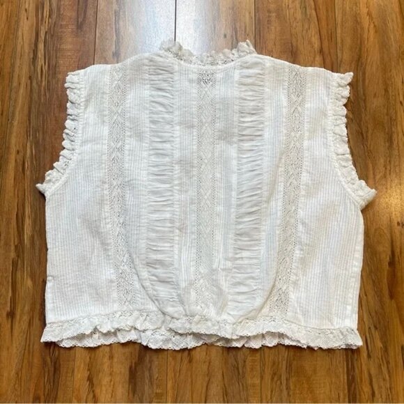 Doen Hallie White Pintuck Lace Ruffle Organic Cotton Blouse - Small - Picture 5 of 9